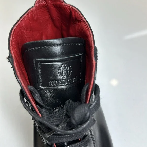 Roberto Cavalli ankle men’s boots / black leather with logo lace up rubber sole